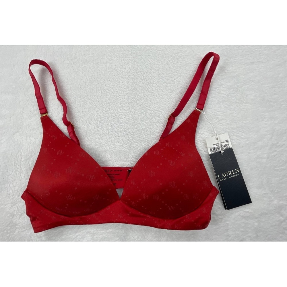 NWT Lauren Ralph Lauren Seamless T-Shirt Bra Women's‎ 32B Red Adjustable Strap